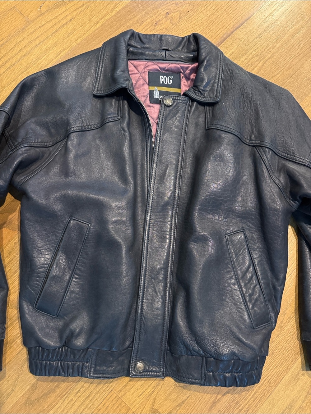 LONDON FOG VINTAGE Men's Black Leather Bomber Jacket With Zip-out Lining S - VTG